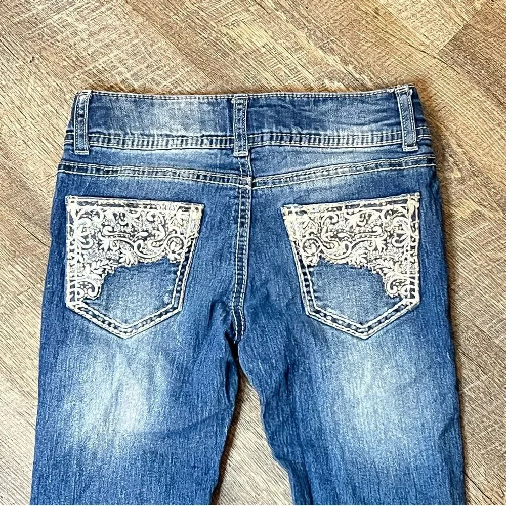 Faded Glory Girls Bootcut Jeans 7 Embroidered Back Pockets Adjustable Waist - Picture 10 of 12